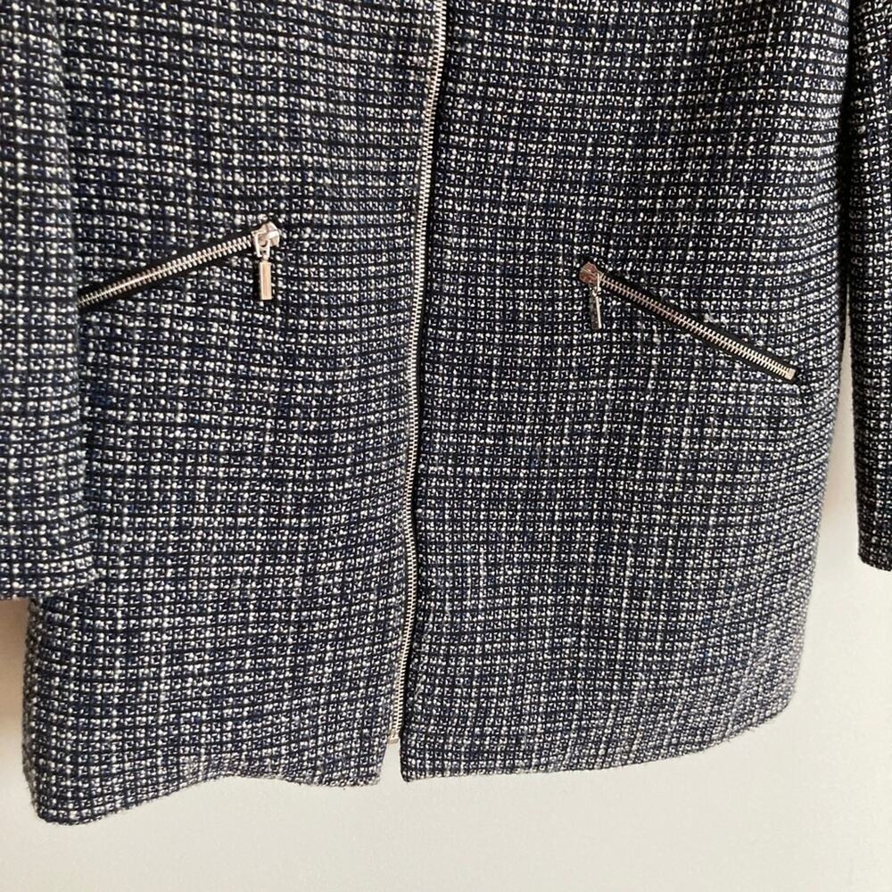 Carolina Belle Womens M Blue Plaid Tweed Zip Front Coat Old Money Preppy Classic - Picture 7 of 8